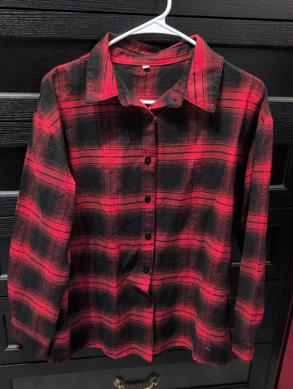 SHEIN Red and Black Plaid Button-Down Shirt